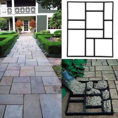 1 PCS Concrete Paving Stepping Stone Mold Path Walk Maker Paver Walk Way, Rectangular Patterns with 10 grid, 23.8" x 19.9" x 1.7", Black   567893246